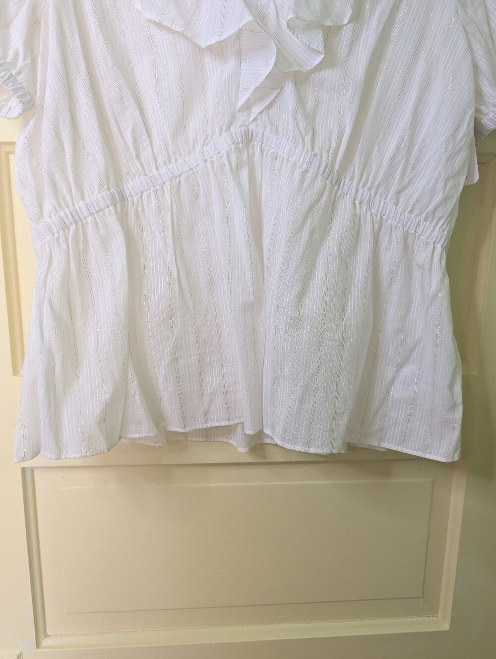 Michael Michael Kors White Metallic Stripe Ruffle Peplum Top NWT XL - Picture 5 of 10